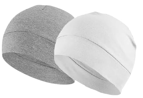 PAROPKAR 100% Cotton Lycra Skull Caps Lightweight Beanie Sleep Hats Breathable Helmet Liner Cap Cycling Hat Cap for Men and Women (White Light Grey) - Image 1