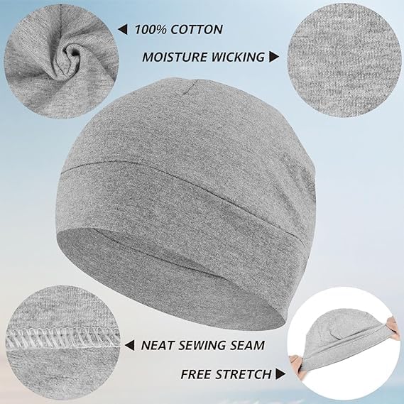 PAROPKAR 100% Cotton Lycra Skull Caps Lightweight Beanie Sleep Hats Breathable Helmet Liner Cap Cycling Hat Cap for Men and Women (White Light Grey) - Image 2