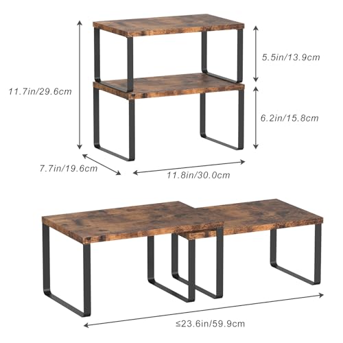 CADUKE Set of 4 Counter Shelves Kitchen Stackable Cabinet Shelf Wood Organizer Expandable Counter Top Racks Brown Bathroom Counter organizer - Image 2