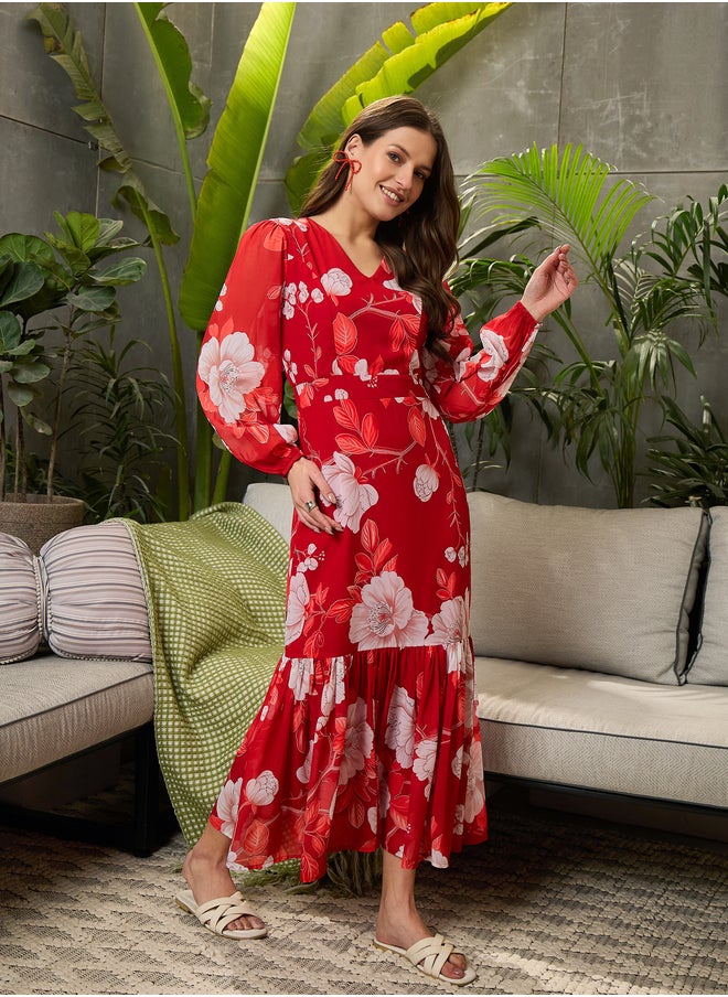 SASSAFRAS Floral Print Balloon Sleeve Maxi Dress  - Image 3