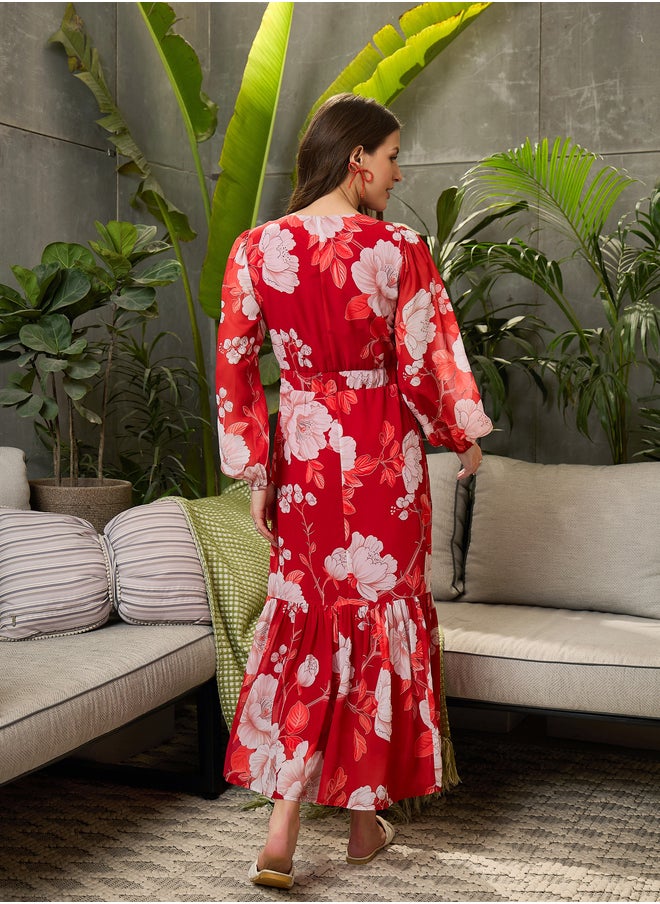 SASSAFRAS Floral Print Balloon Sleeve Maxi Dress  - Image 5