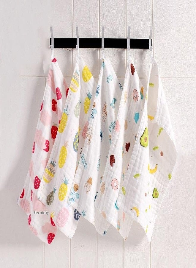 ZURATO Baby Muslin Cotton Baby Washcloths Extra Soft Reusable Hankies & Napkins for Infants & Baby Care Face Towels Muslin Cotton Face Towels for New Born (5, White Printed - 50x25 CM) - Image 2