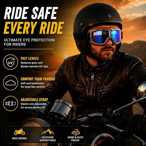 SARTE Motorcycle Riding Goggles goggles Anti-Scratch Eyewear Bike Goggles Retro Helmet Goggle for Men (Pack of 1) (Rainbow) - Image 2