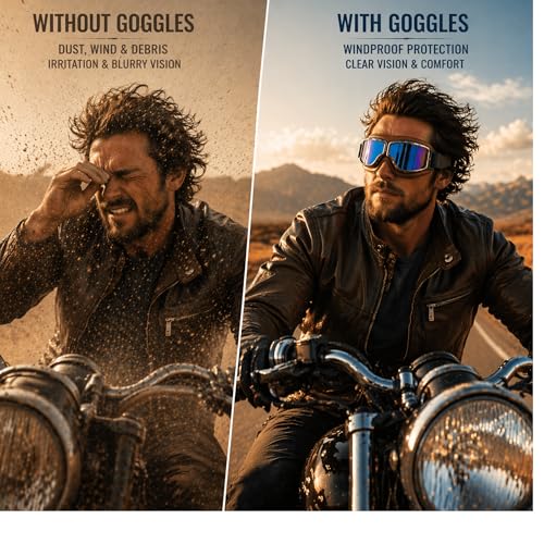 SARTE Motorcycle Riding Goggles goggles Anti-Scratch Eyewear Bike Goggles Retro Helmet Goggle for Men (Pack of 1) (Rainbow) - Image 3