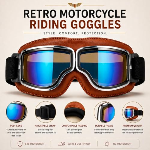 SARTE Motorcycle Riding Goggles goggles Anti-Scratch Eyewear Bike Goggles Retro Helmet Goggle for Men (Pack of 1) (Rainbow) - Image 4