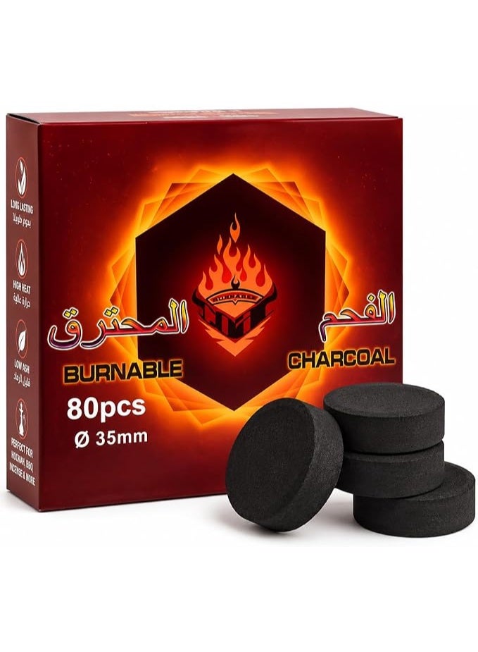 أقراص فحم، 35 مم، 80 قطعة للبخور - Image 1
