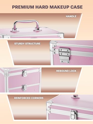 Qislee Makeup Box with Drawer and A Detachable Lighted Mirror, Waterproof Travel Train Case, Cosmetic Organizer and Makeup Suitcase with Adjustable Dividers, Magnetic LED Mirror (ICY Pink) - Image 4