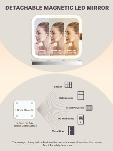 Qislee Makeup Box with Drawer and A Detachable Lighted Mirror, Waterproof Travel Train Case, Cosmetic Organizer and Makeup Suitcase with Adjustable Dividers, Magnetic LED Mirror (ICY Pink) - Image 2