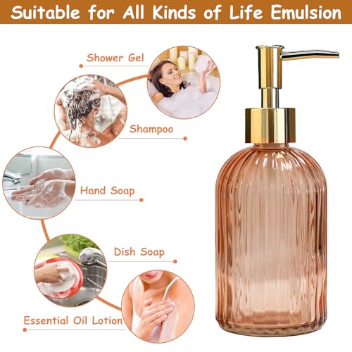 YYTSGG Glass Soap Dispenser with Gold Plastic Pump, 13.5oz Refillable Liquid Hand Soap Dispenser, Crystal Lotion Bottle for Modern Home Decor, Bathroom, Kitchen Countertop, Hotel(Orange) - Image 4