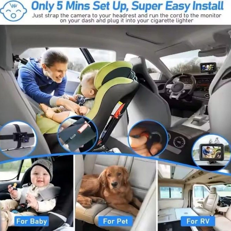 BRS Baby Car Monitor with Night Vision  HD 1080P Rear or Front Facing  Secure Baby Backseat Camera with 43 Display Easy Install for Newborns  Toddlers Infant Car Camera - Image 4