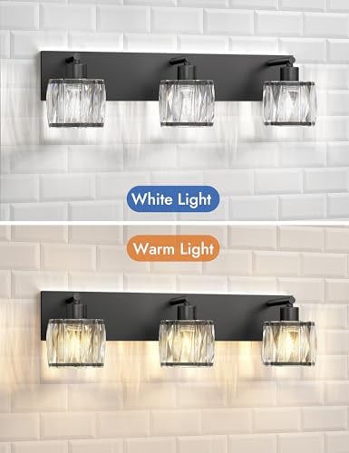 VOLISUN Crystal Vanity Lights for Bathrooms, 3 Light Bathroom Vanity Light, Modern Matte Black Bathroom Light Over Mirror, Black Bathrooms Lights Fixtures-UL Certificated(Exclude Bulb) - Image 4
