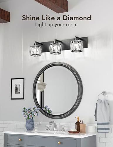 VOLISUN Crystal Vanity Lights for Bathrooms, 3 Light Bathroom Vanity Light, Modern Matte Black Bathroom Light Over Mirror, Black Bathrooms Lights Fixtures-UL Certificated(Exclude Bulb) - Image 2