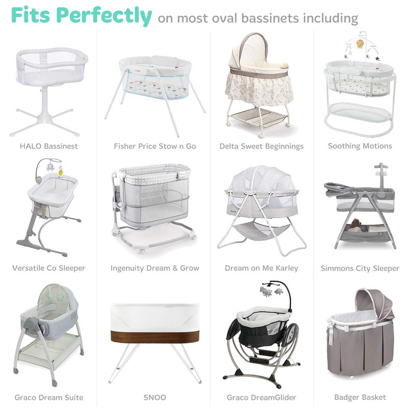 Cuddly Cubs Bassinet Fitted Sheets Compatible with Halo, Fisher Price, Delta, Graco - Fits Perfectly on 15 x 33 Inch Oval, Rectangular Mattress Pad - Snuggly Soft Jersey Cotton - Grey Stripes, Lamb - 2 Pack - Image 2