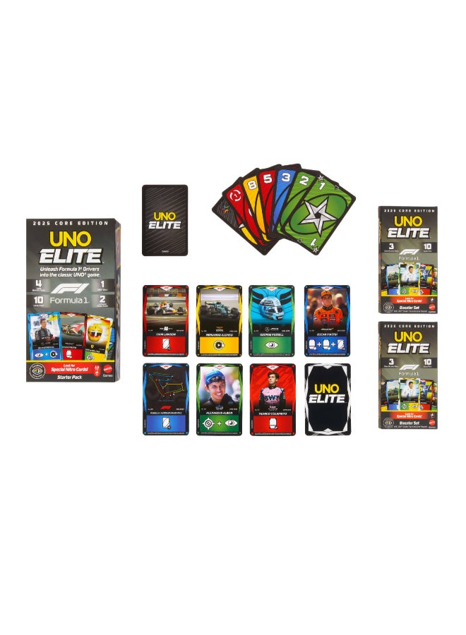 Mattel Games UNO Elite Formula 1 Booster Set 2 Pack with 60 Elite Action Cards, 2025 Core Edition - Image 3