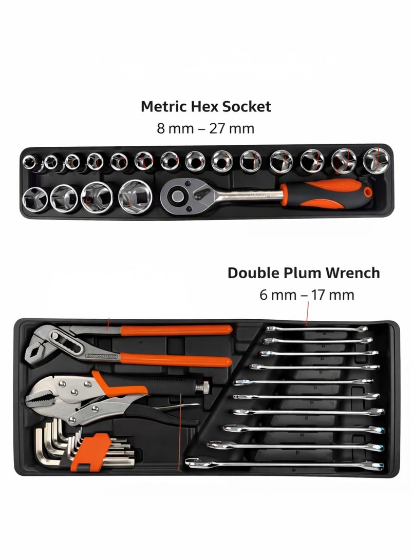 DBLEW Professional Tool Set 85PCS Hand Tool Set with Trolley Bag, Professional Socket & Spanner Tool Kit with Ratchet Wrench, Screwdrivers & Pliers, Portable Repair Tools for Home, Auto, Workshop - Image 3