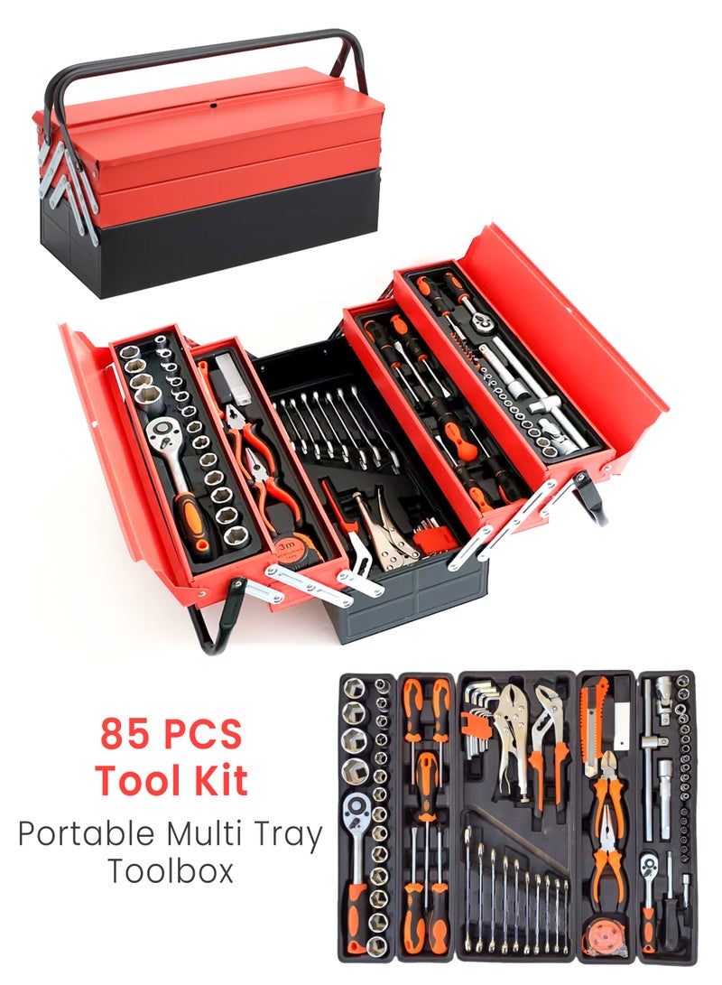 DBLEW Professional Tool Set 85PCS Hand Tool Set with Trolley Bag, Professional Socket & Spanner Tool Kit with Ratchet Wrench, Screwdrivers & Pliers, Portable Repair Tools for Home, Auto, Workshop - Image 1
