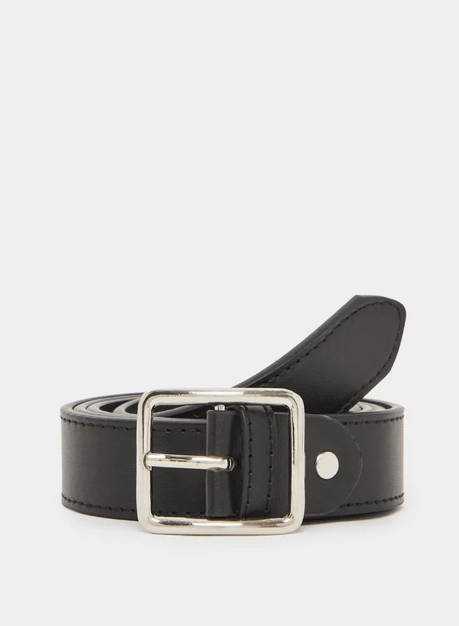 Styli Men Black Solid Waist Belt with Metal Buckle