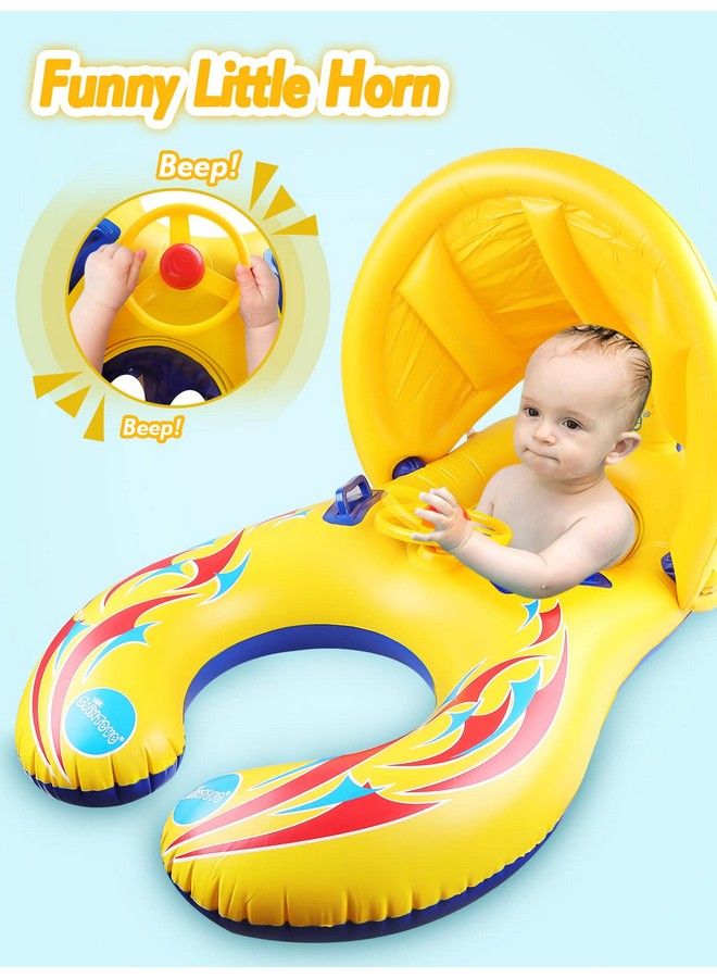 Kalolary Inflatable Baby Swimming Ring Mommy And Baby Parent Child Double Person Inflatable Float Seat Swimming Boat With Removable Sun Canopy For Baby And Mom Swim Ring Summer Pool Supplies  - Image 5