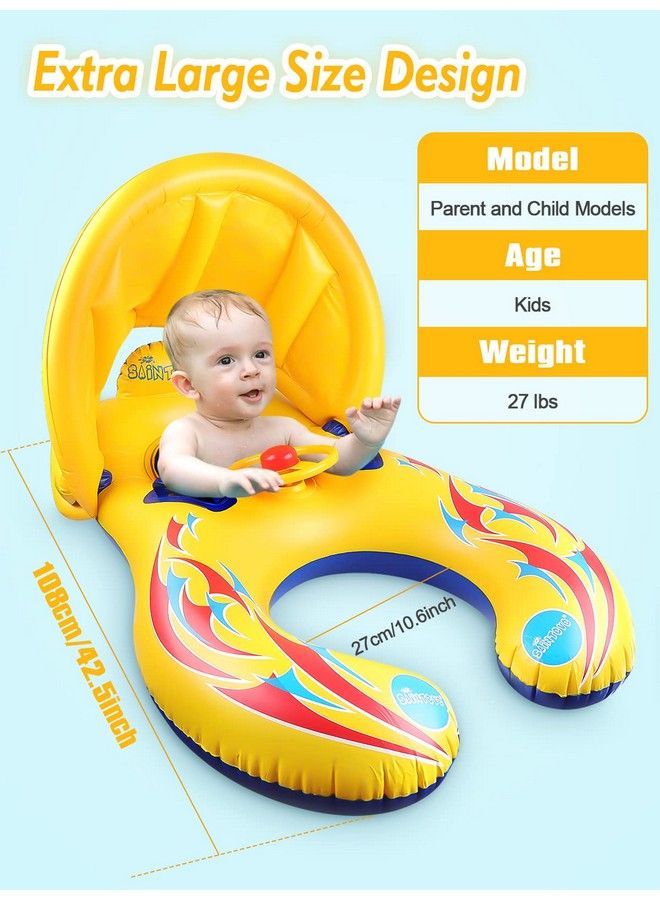 Kalolary Inflatable Baby Swimming Ring Mommy And Baby Parent Child Double Person Inflatable Float Seat Swimming Boat With Removable Sun Canopy For Baby And Mom Swim Ring Summer Pool Supplies  - Image 3