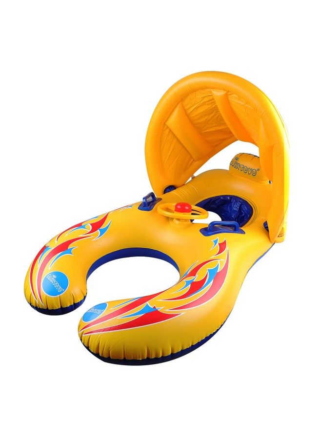 Kalolary Inflatable Baby Swimming Ring Mommy And Baby Parent Child Double Person Inflatable Float Seat Swimming Boat With Removable Sun Canopy For Baby And Mom Swim Ring Summer Pool Supplies  - Image 2
