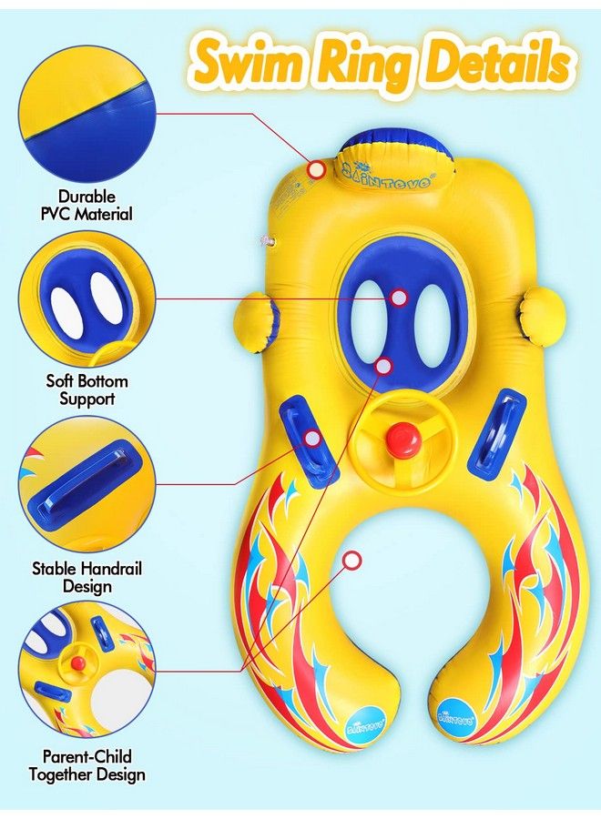 Kalolary Inflatable Baby Swimming Ring Mommy And Baby Parent Child Double Person Inflatable Float Seat Swimming Boat With Removable Sun Canopy For Baby And Mom Swim Ring Summer Pool Supplies  - Image 4