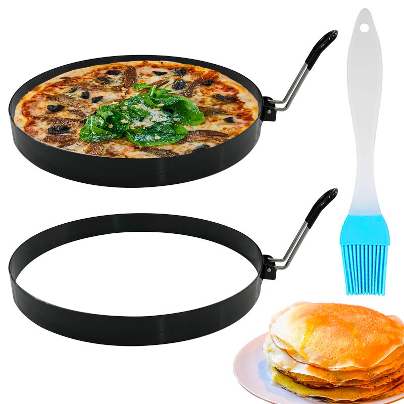 2 Packs 6 Pancake Ring Omelette Egg Ring for Frying Egg Nonstick Stainless Steel Round Pancake Mold Rings with Insulated Handle for Griddle Sandwich Eggs English Muffin Pancakes Burger Breakfast