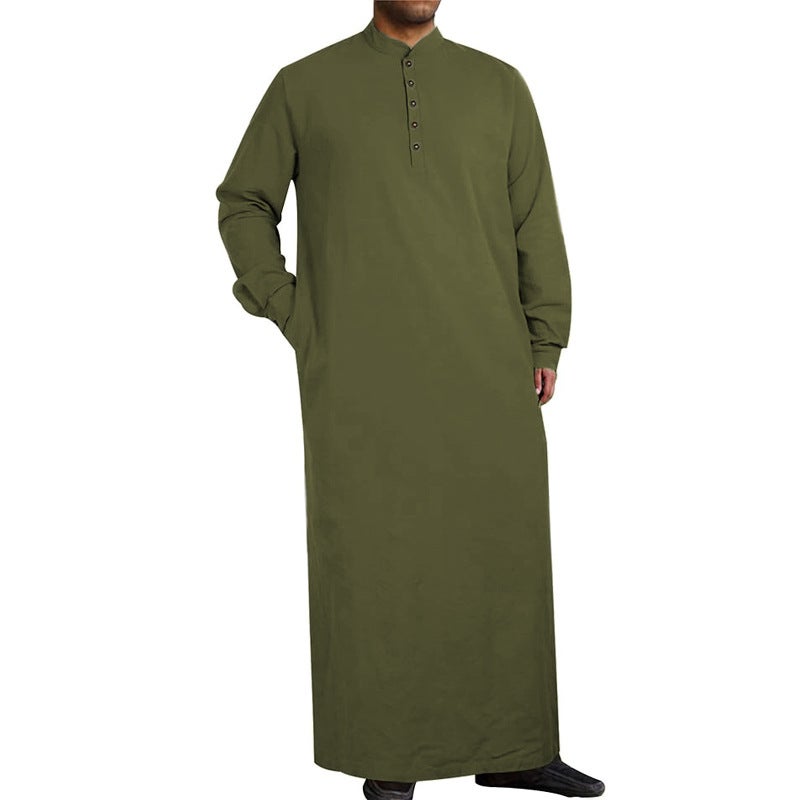 Men's Cotton Kandora Long Robe with Stand Collar - Image 3