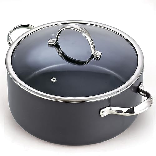 Cooks Standard Stock Pot Dutch Oven Casserole with Glass Lid, 7-Quart Classic Hard Anodized Nonstick Stockpot, Black - Image 1