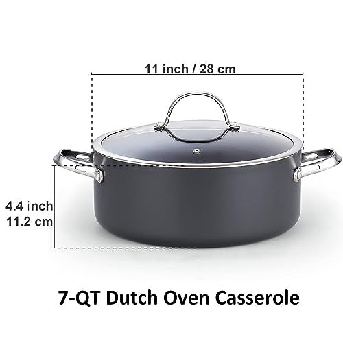Cooks Standard Stock Pot Dutch Oven Casserole with Glass Lid, 7-Quart Classic Hard Anodized Nonstick Stockpot, Black - Image 2