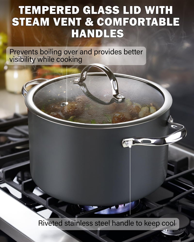 Cooks Standard Stock Pot Dutch Oven Casserole with Glass Lid, 7-Quart Classic Hard Anodized Nonstick Stockpot, Black - Image 3