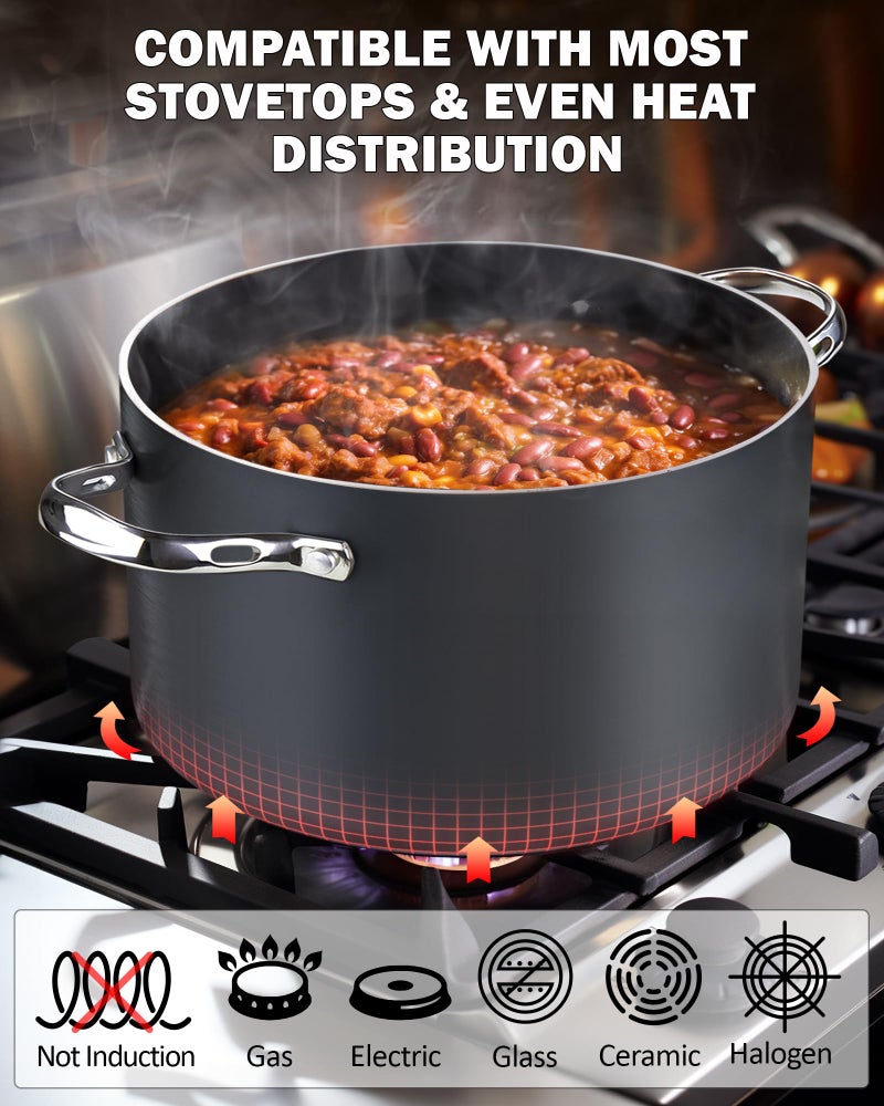 Cooks Standard Stock Pot Dutch Oven Casserole with Glass Lid, 7-Quart Classic Hard Anodized Nonstick Stockpot, Black - Image 4