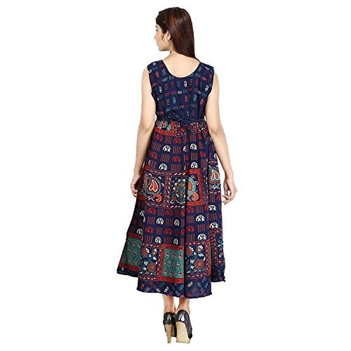 Monique Brand Present Women's 100% Cotton Jaipuri Print Long Midi Casual Style Maxi Dress (Ele-Nb__Free Size_), Blue - Image 3