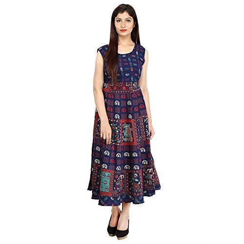 Monique Brand Present Women's 100% Cotton Jaipuri Print Long Midi Casual Style Maxi Dress (Ele-Nb__Free Size_), Blue - Image 2