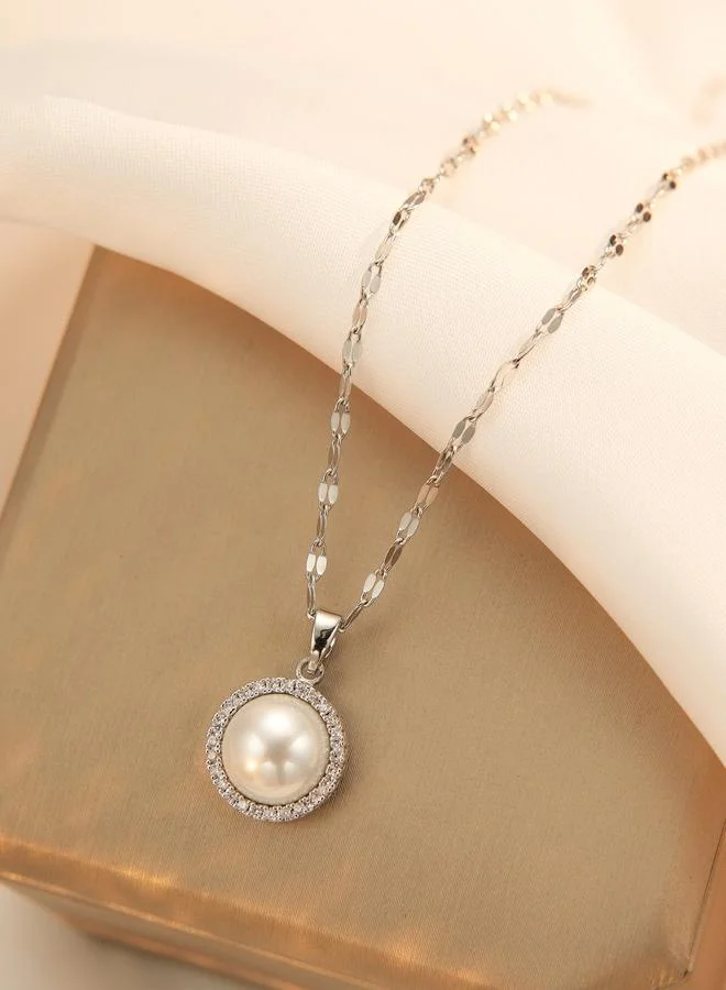 Take Two Take Two Silver Faux Pearl Embellished Drop Necklace