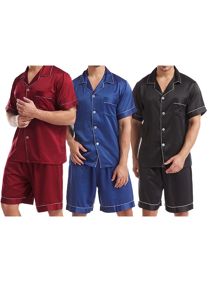 MARGOUN 3 Pack Small Size Mens 2pcs Summer Soft Pyjamas Set Short Sleeve Button Down Shirt With Boxer Shorts /(Shirt Length 28''/Shirt Chest 21''/Pajama Length 18''/Pajama Waist 27'') - Image 3