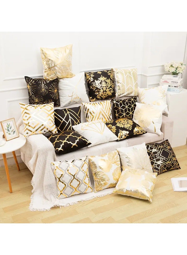دولتري أغطية وسائد مقاس 18 × 18 بوصة لديكور المنزل بختم ساخن غطاء وسادة للأريكة (الماس المبهر الذهبي والأبيض) - Image 4