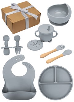 HomarKet 9 Piece Baby Feeding Set Baby Led Weaning Feeding Supplies for Toddlers  Suction Silicone Baby Bowl Self Eating Utensils with Spoons Bibs Cup and Infant Suction Plate with Lid  - Image 1