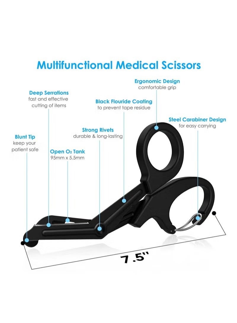 Generic 2 PCS Trauma Shears Medical Scissors with Carabiner, 7.5" Bandage Nursing Scissors, Premium Fluoride-Coated Surgical Scissors for Nurses, Doctors, Nursing Students, First Aid, EMT and EMS Black - Image 3