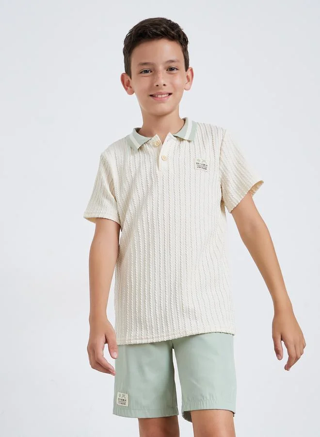 Styli Teens Textured Polo T-Shirt and Woven Shorts Set