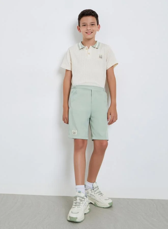 Styli Teens Textured Polo T-Shirt and Woven Shorts Set
