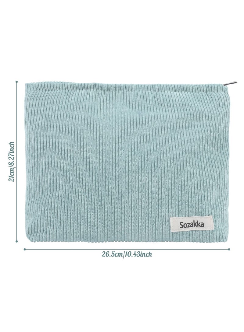 SOLARAE Makeup Bag, Blue Corduroy Toiletry Bag, Portable Travel Makeup Pouch Organiser, Mini Cosmetic Bag for Women Girls (Blue) - Image 2