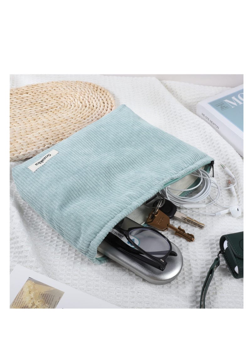 SOLARAE Makeup Bag, Blue Corduroy Toiletry Bag, Portable Travel Makeup Pouch Organiser, Mini Cosmetic Bag for Women Girls (Blue) - Image 5
