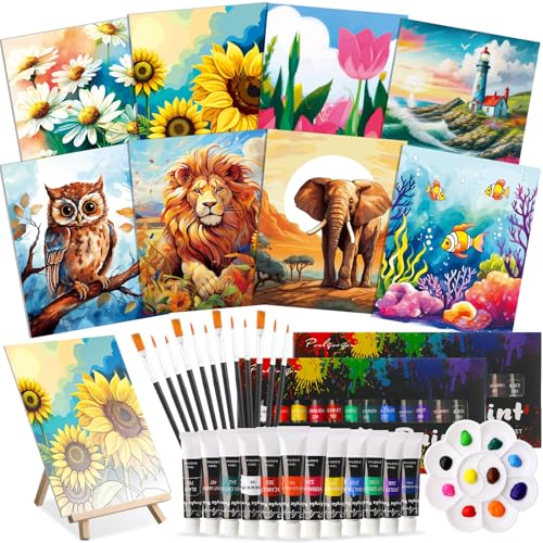 Cholemy 36 Pcs Paint and Sip Kit for Adults 8''x10'' Pre Drawn Canvas for Painting DIY Afro Acrylic Painting Kit Wood Easel Brushes Date Night Bulk for Christmas Party Gifts(Plants Animals) - Image 1