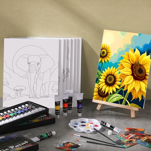 Cholemy 36 Pcs Paint and Sip Kit for Adults 8''x10'' Pre Drawn Canvas for Painting DIY Afro Acrylic Painting Kit Wood Easel Brushes Date Night Bulk for Christmas Party Gifts(Plants Animals) - Image 2