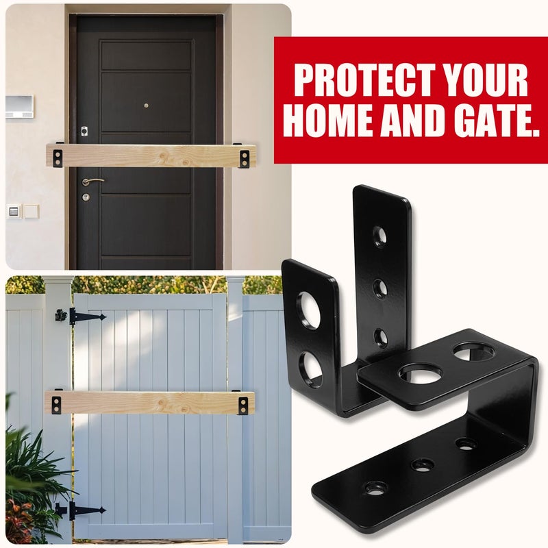 Securityman Heavy Duty 2X4 Door Barricade Brackets - 700Lbs Of Force Door Brace Install In -(2Pc) Thick 3.5Mm Iron Metal U Bracket | Rust Proof - Gate Bar Holder For Indoor/Outdoor Door Security Bar - Image 2