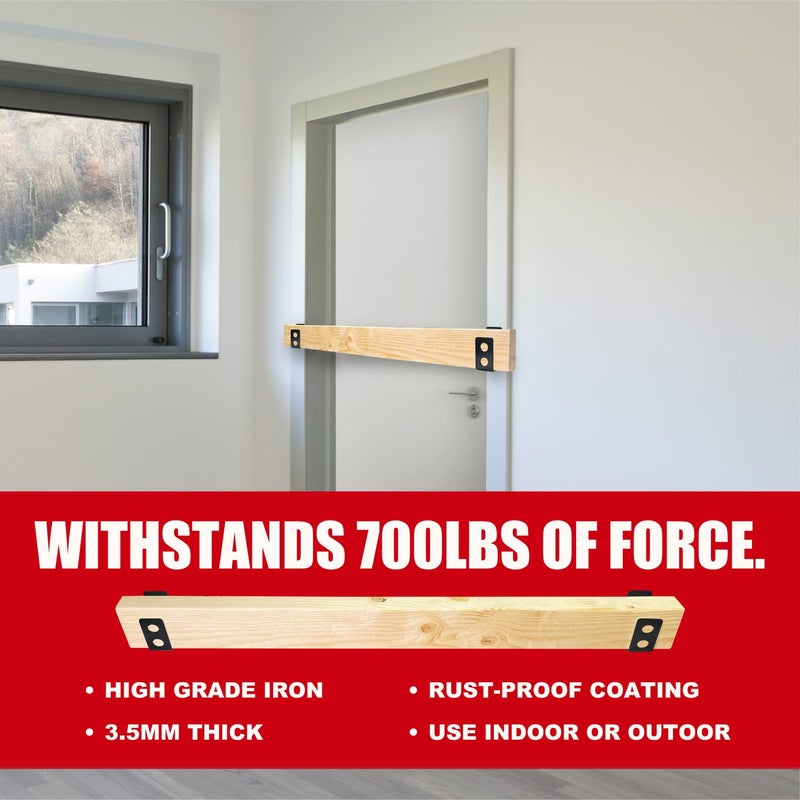 Securityman Heavy Duty 2X4 Door Barricade Brackets - 700Lbs Of Force Door Brace Install In -(2Pc) Thick 3.5Mm Iron Metal U Bracket | Rust Proof - Gate Bar Holder For Indoor/Outdoor Door Security Bar - Image 3