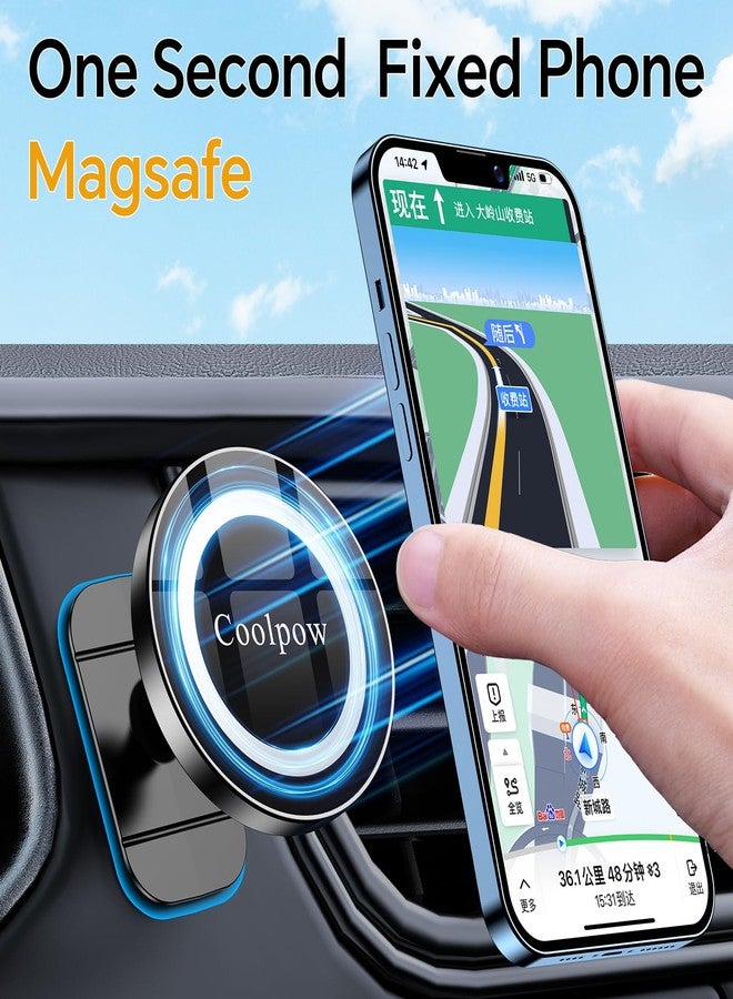 Coolpow for iPhone MagSafe Car Mount Dashboard【Stronger Magnets】 Magnetic Phone Holder for Car Dash【Hands Free 】 Magsafe car Holder for Car Fit iPhone 15 14 13 12 Pro Max Plus Mini Mag Safe Case &Cell Phone - Image 3