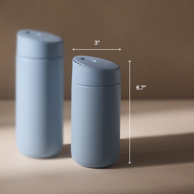 Fellow 12 oz Carter Slide Travel Mug â€“ One-Handed Slide Lid, Vacuum Insulated Stainless Steel Tumbler with Ceramic Interior for Hot and Cold Drinks, Leak-Proof and Dishwasher Safe, Hazy Blue - Image 4
