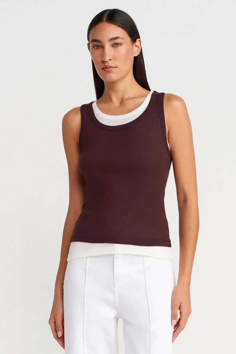 DILVIN Ribbed Cotton Sleeveless Cami Blouse