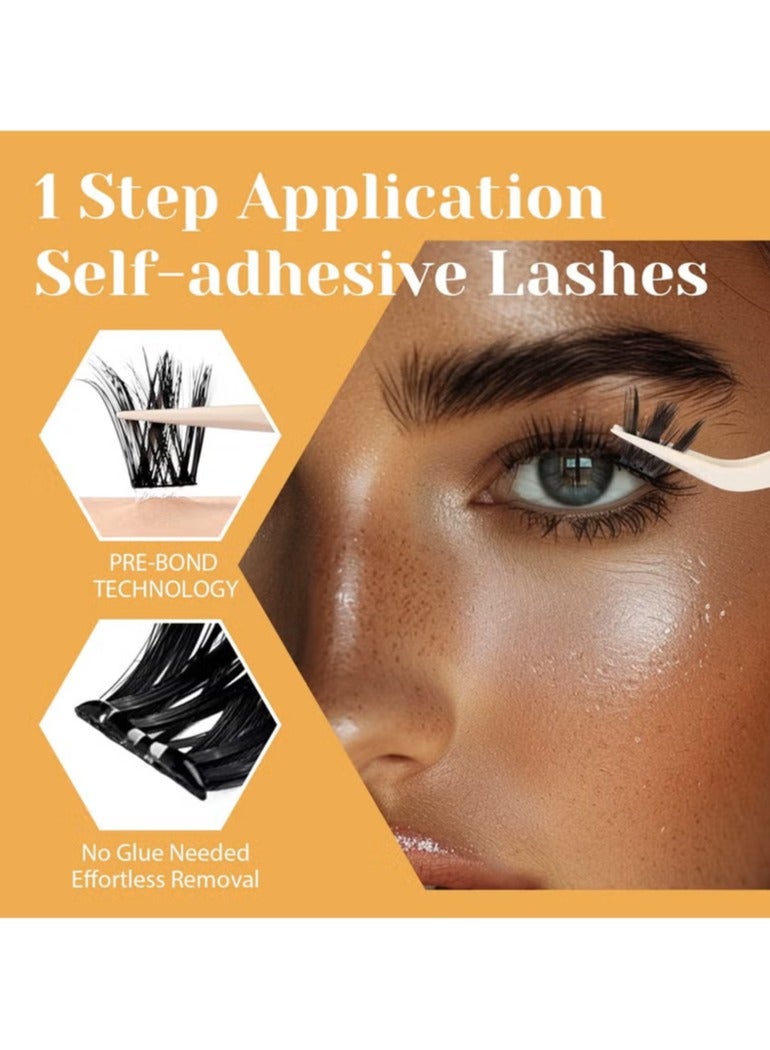 Huapan Self Adhesive Eyelashes Clusters Kit, False Eyelashes light Pre Glued Lash Clusters Wispy Lashes Kit with Tweezers for Beginners, Press On Glueless Lash Extension Kit 10 to 16mm ,100PCS - Image 2